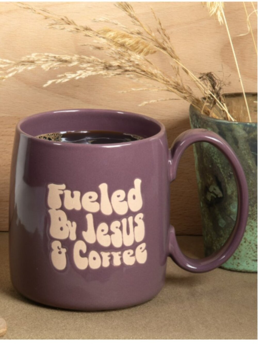 2 New Mainstay "Fueled by Jesus and Coffee" Purple 20.5oz Stoneware Mugs